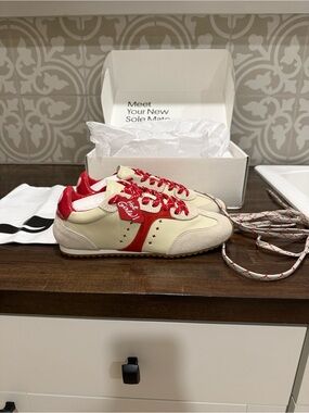 Larroude Stella Amore in cream and scarlet. Brand new